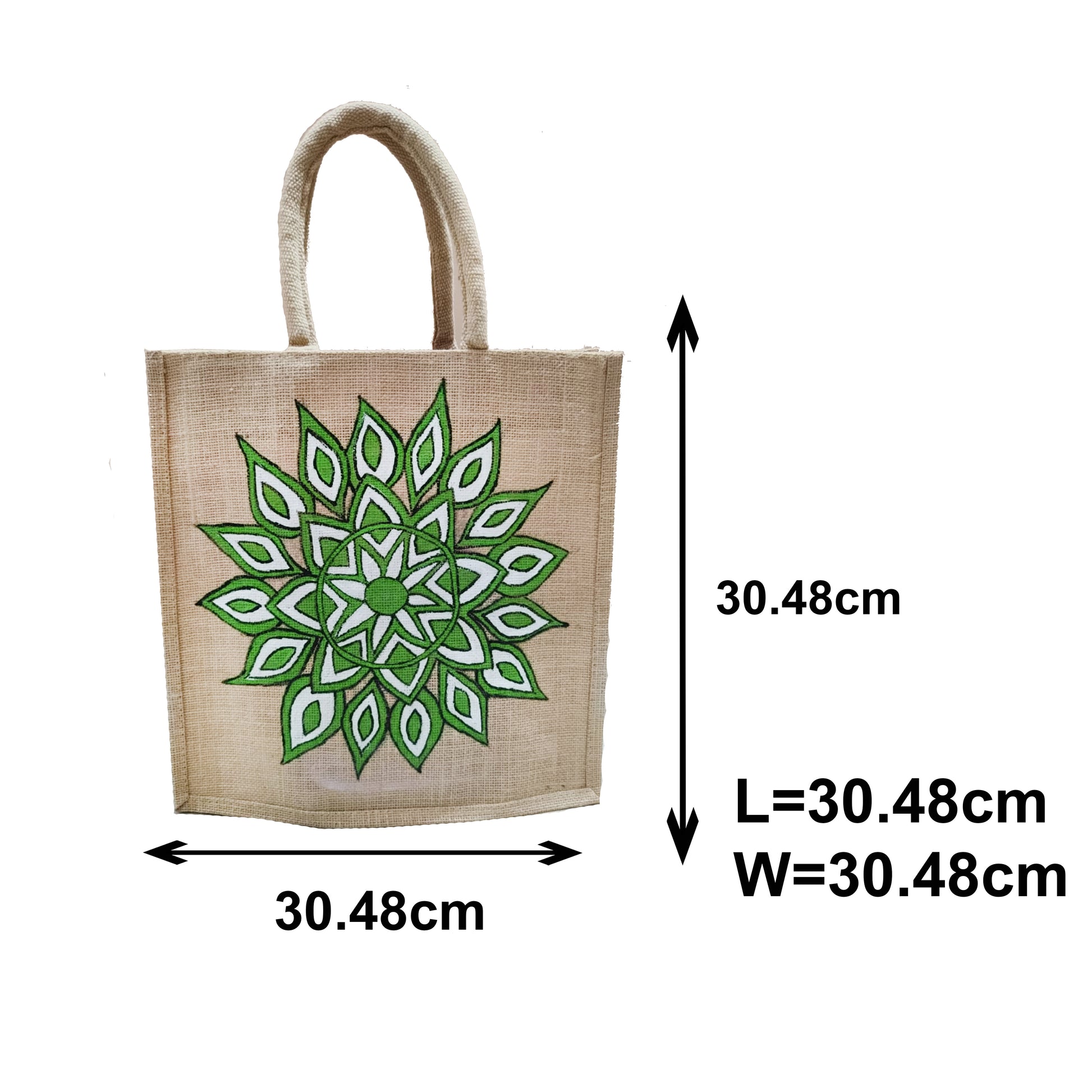 Hand-Painted Green Mandala Jute Tote Bag | Eco-Friendly Handmade Artistic Handbag for Women