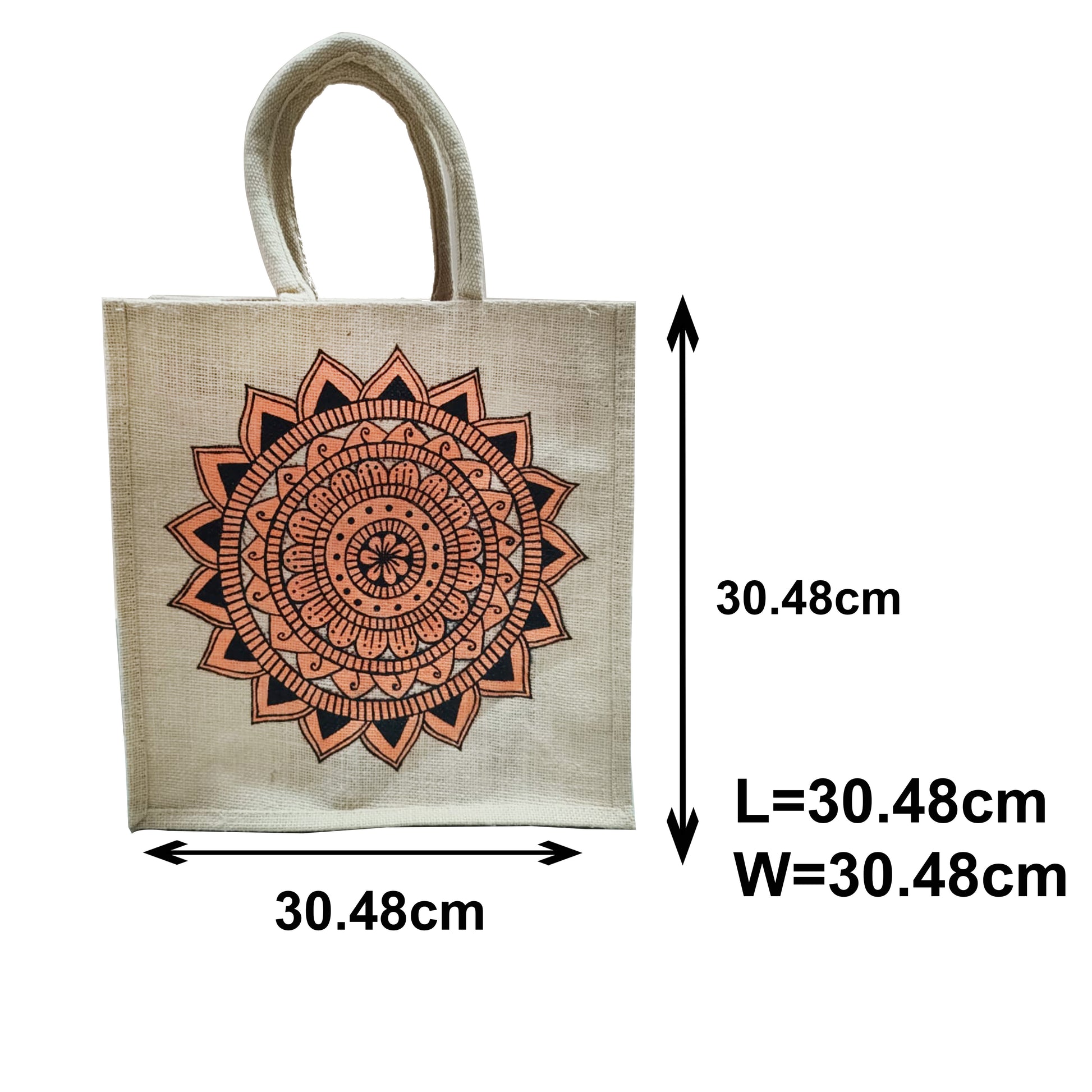 Hand-Painted Peach Mandala Jute Tote Bag | Eco-Friendly Handmade Artistic Handbag for Women