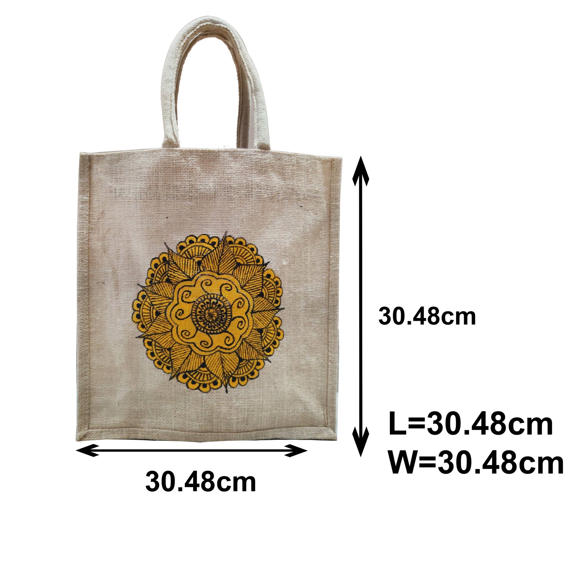 Handmade Jute Tote Bag with Hand-Painted Mandala Design | Eco-Friendly Bag for Women