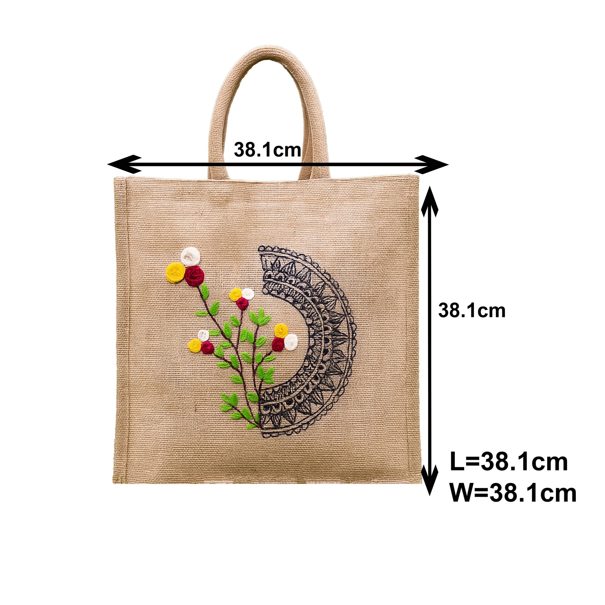 Handcrafted Jute Lunch Bag with Floral & Mandala Embroidery