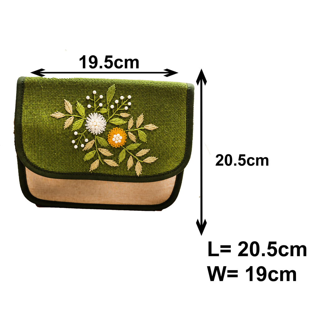 Handcrafted Jute Sling Bag | Floral Embroidery Design