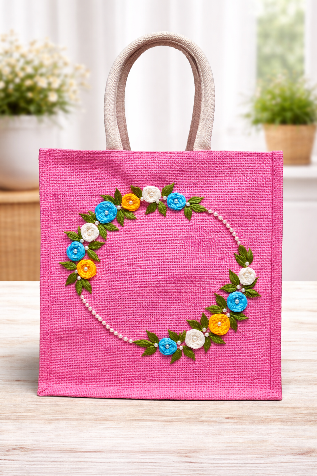 Elegant Pink Jute Tote Bag for Women
