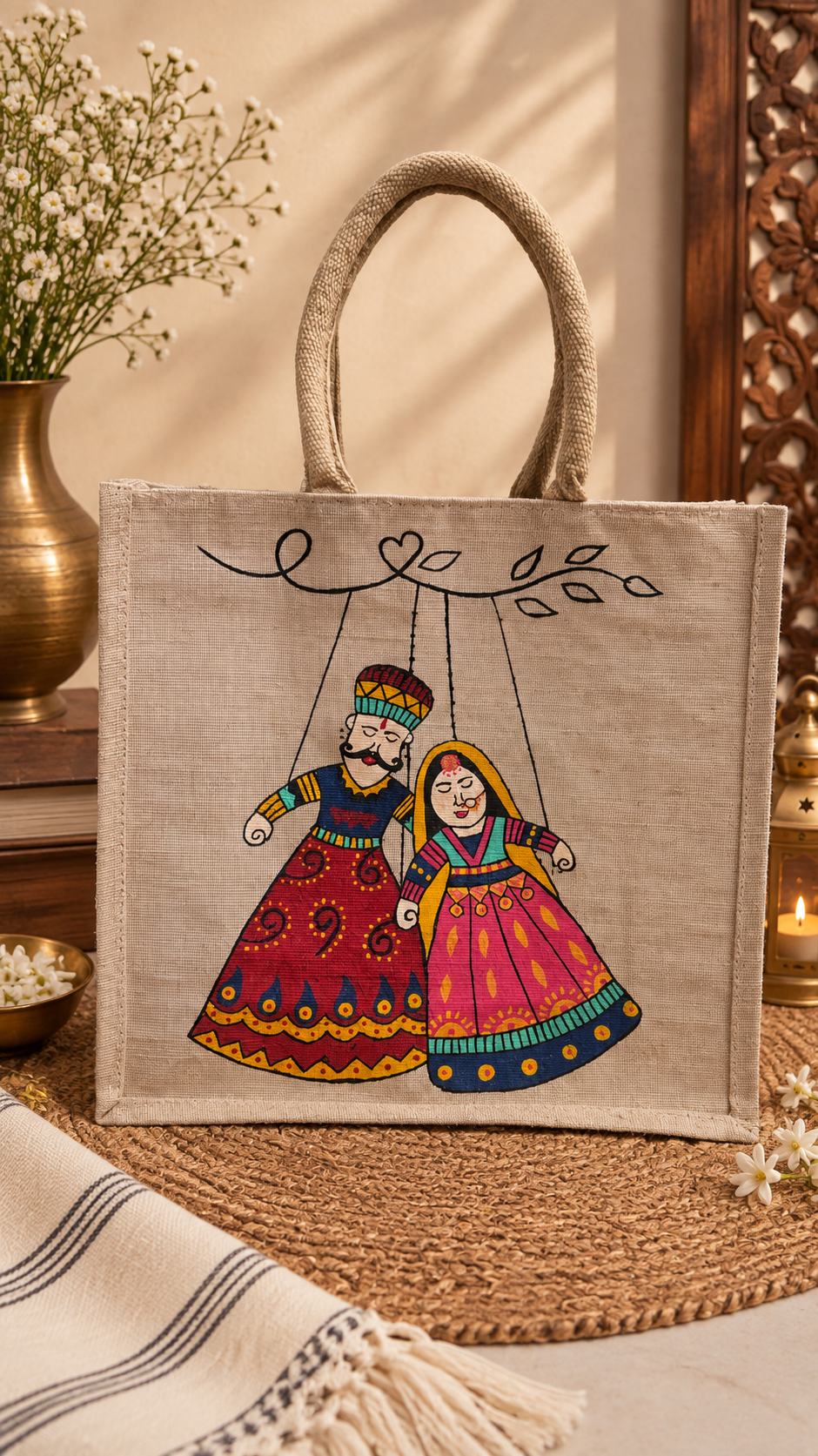 Traditional Jute Lunch Bag | Handmade Indian Folk Art
