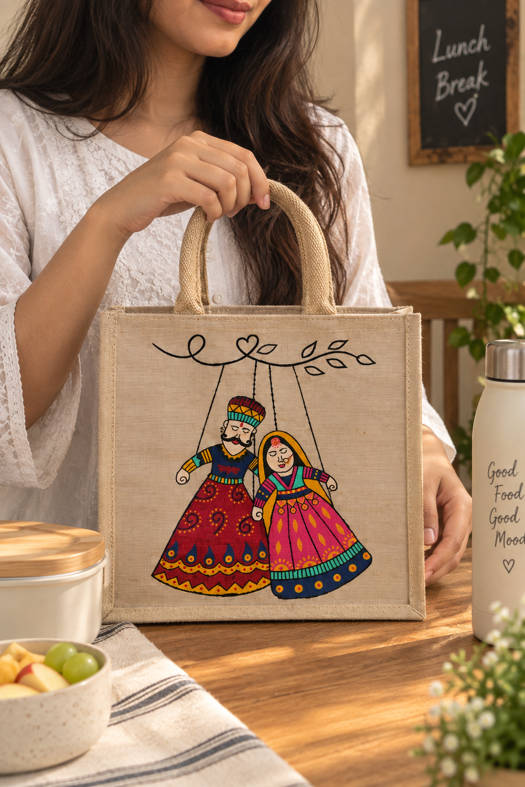 Traditional Jute Lunch Bag | Handmade Indian Folk Art