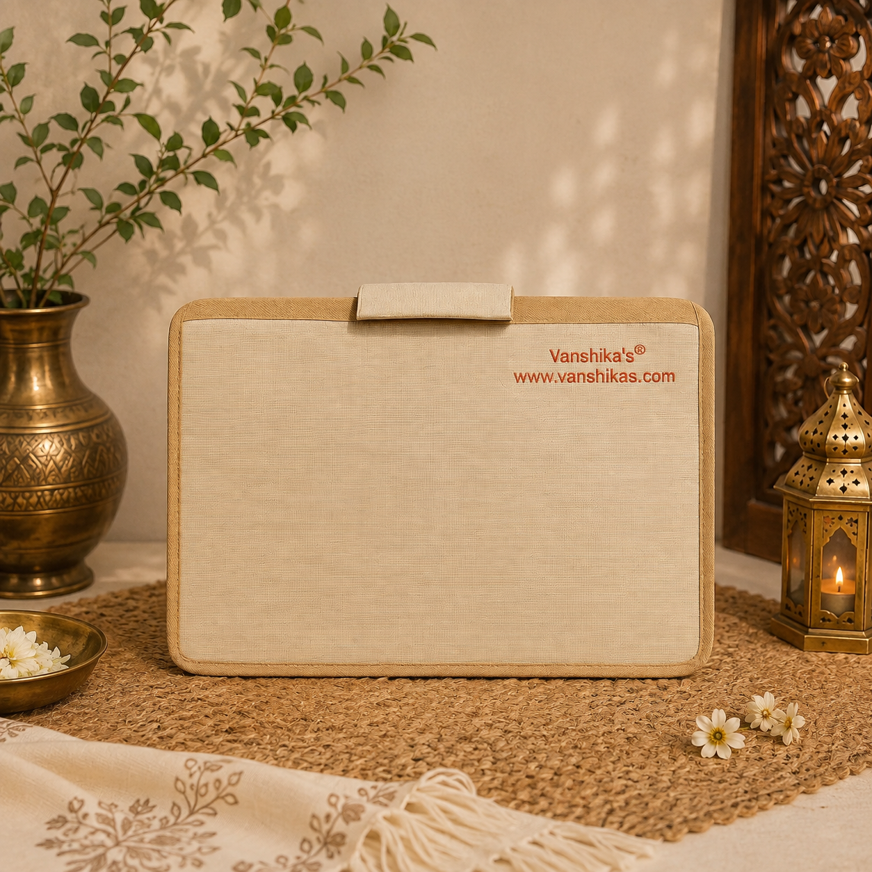 Hand-Painted Jute Laptop Sleeve with Rajasthani Folk Art | Handmade Laptop Case for Women & Men
