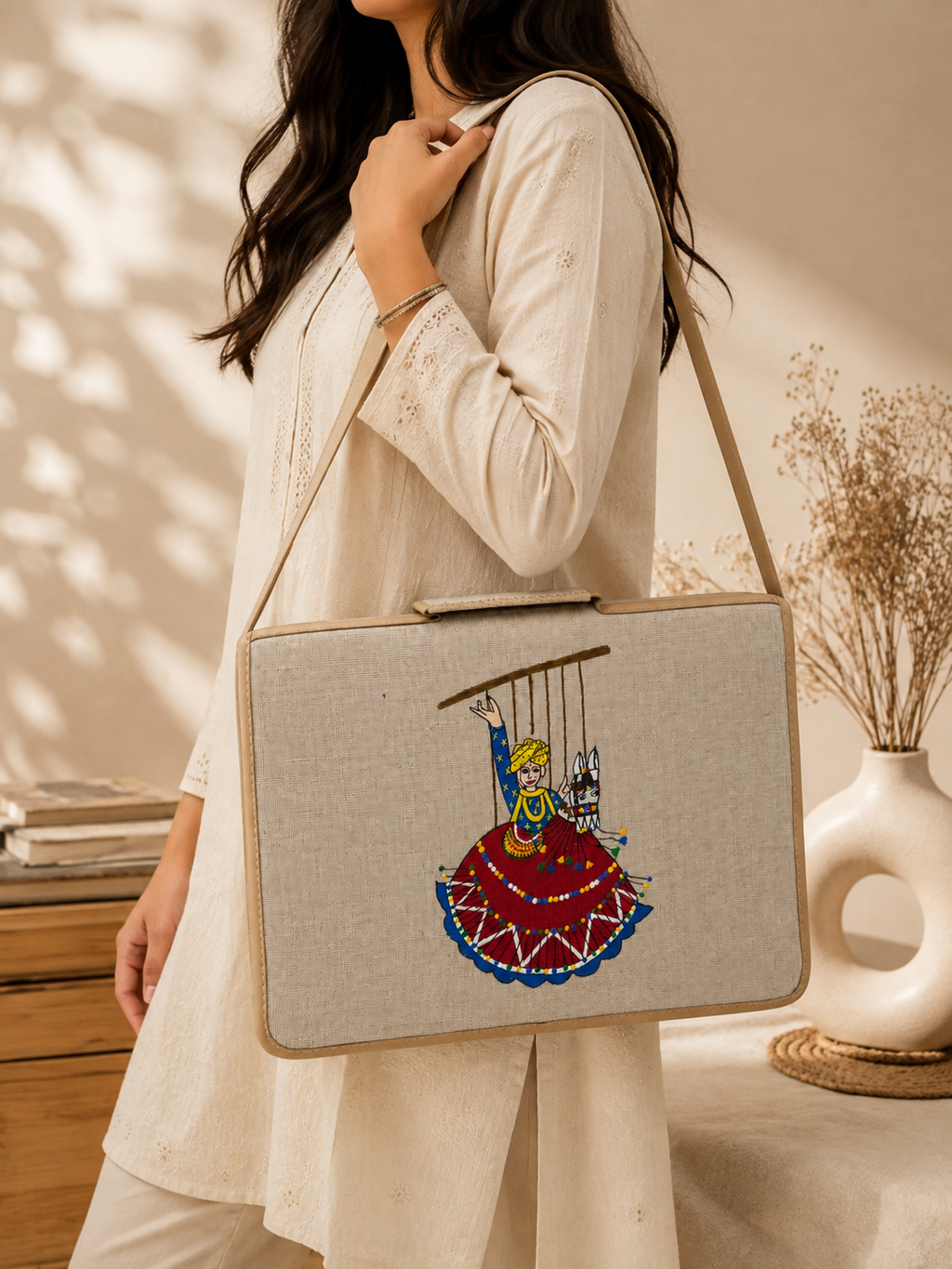 Hand-Painted Jute Laptop bag