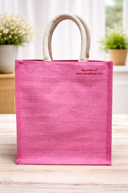 Floral Handcrafted Pink Jute Tote Bag