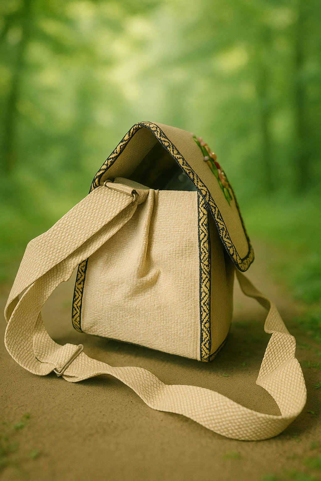 Handcrafted Jute Sling Bag with Floral Embroidery