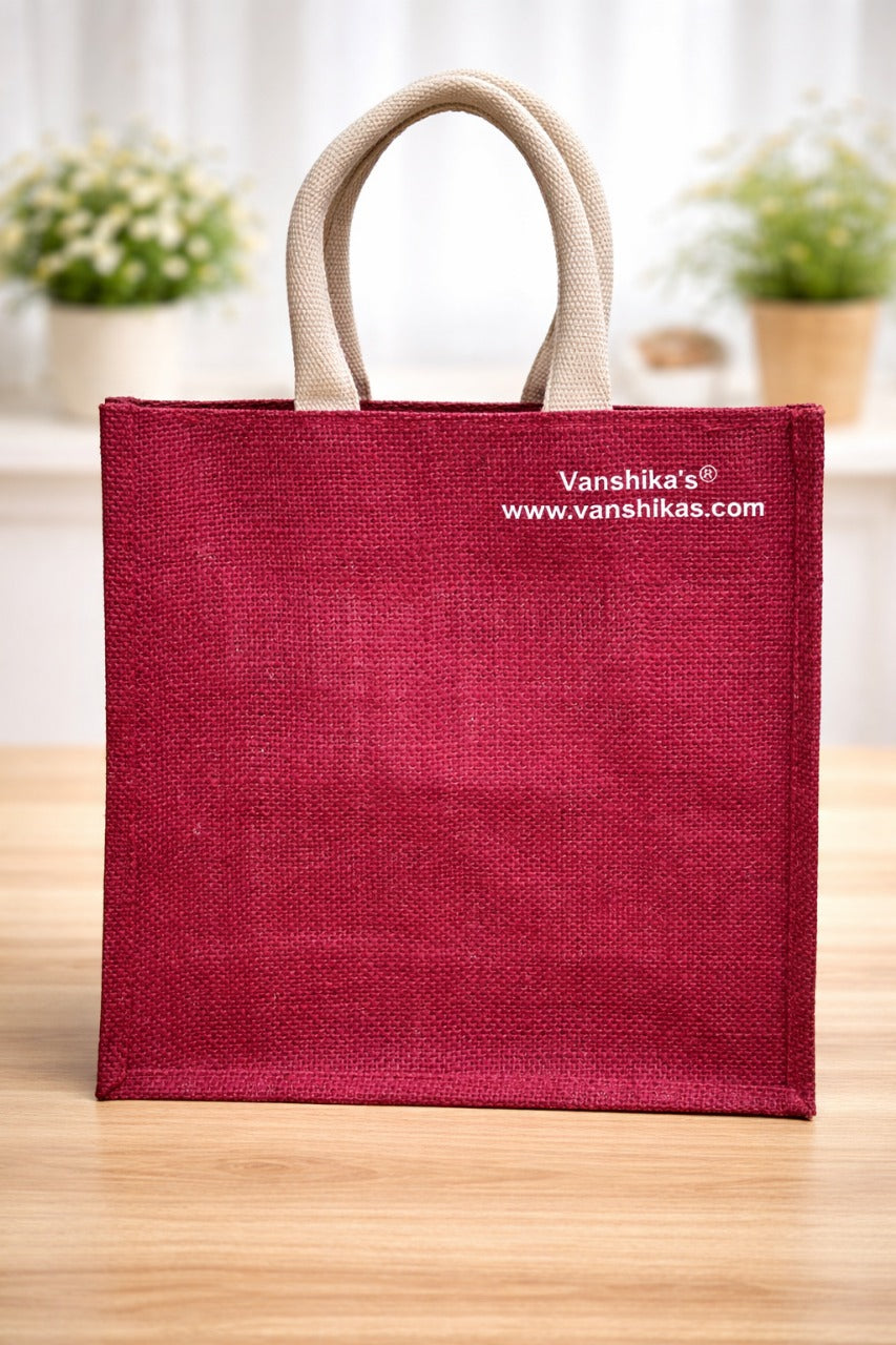 Maroon Hand Embroidered Jute Handbag with Floral Pearl Design