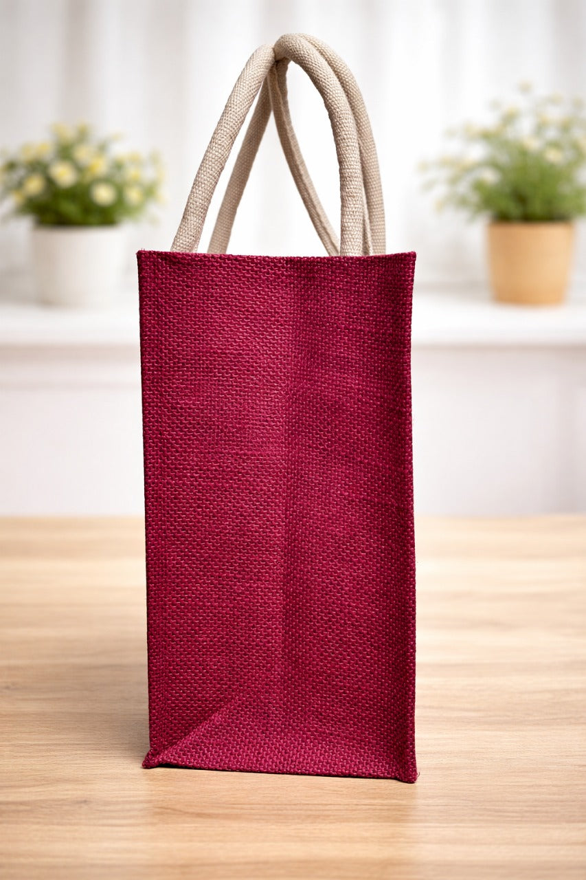 Maroon Hand Embroidered Jute Handbag with Floral Pearl Design