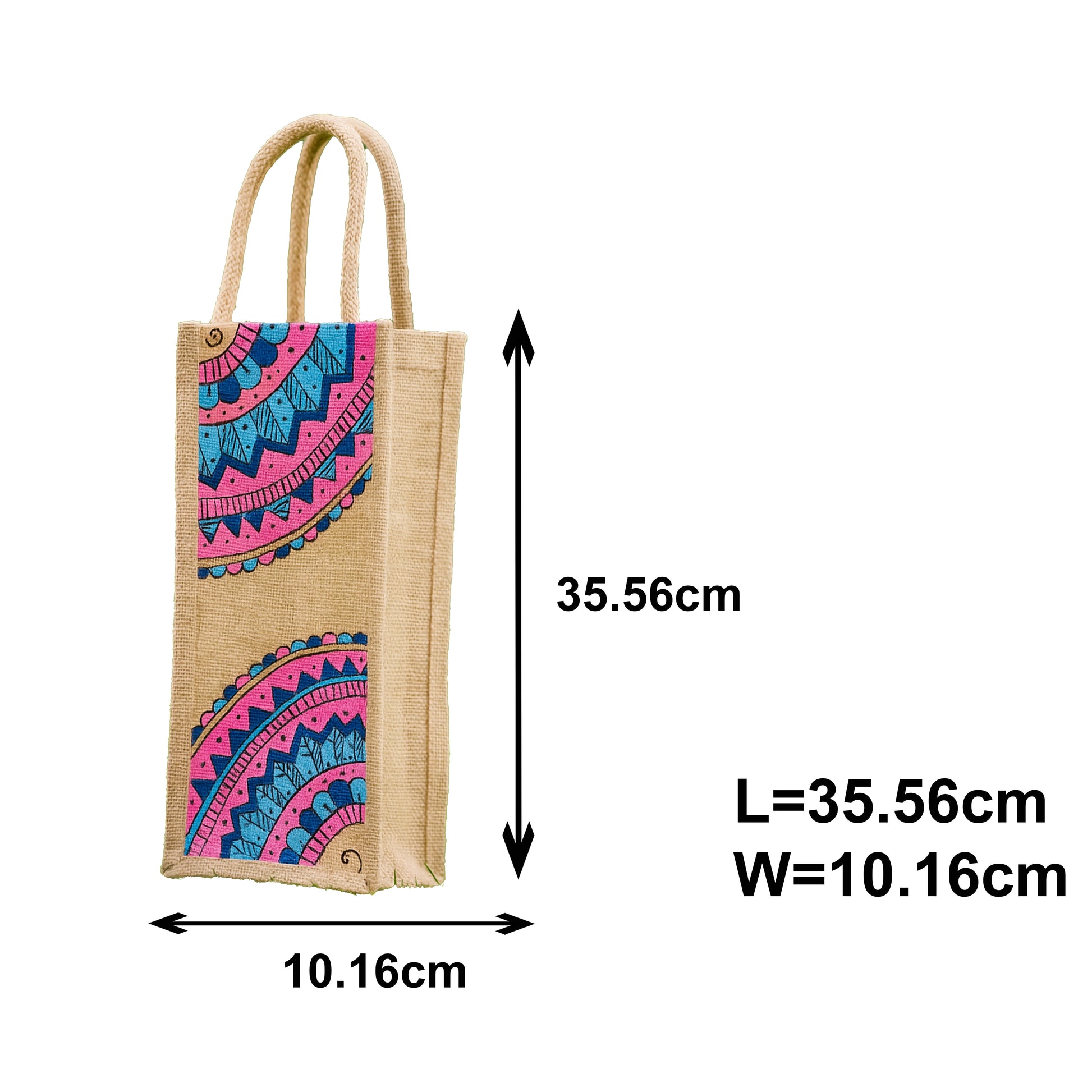 Boho Mandala Jute Bottle Cover with Pink and Blue Tribal Print