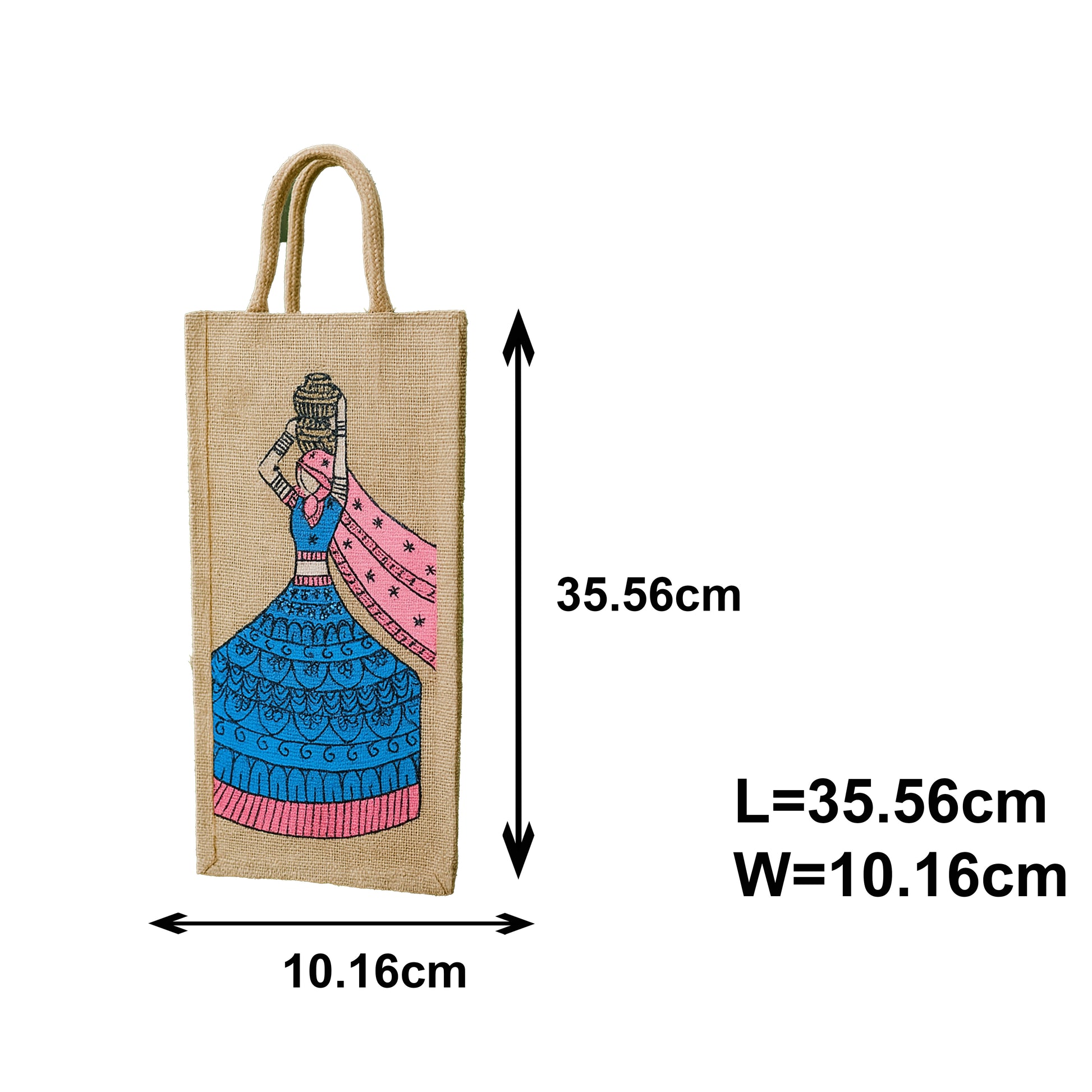 Ethnic Jute Bottle Cover with Pink and Blue Rajasthani Folk Art