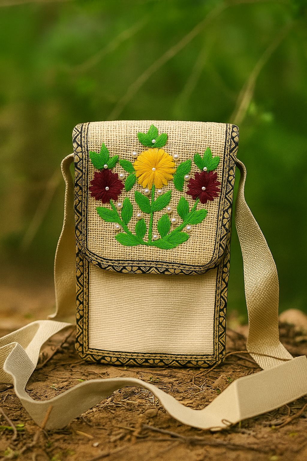 SunBloom Jute Mobile Pouch Bag