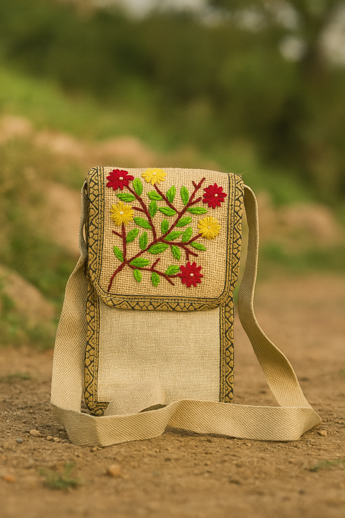 BloomCraft Jute Mobile Pouch Bag