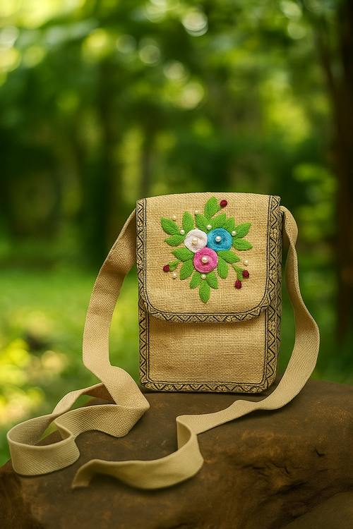 Blossom Nest Jute Mobile Pouch Bag