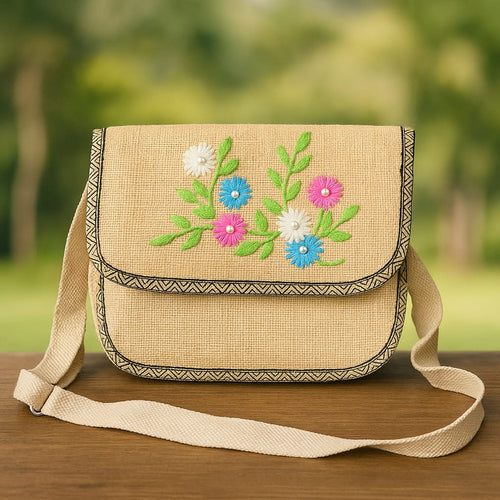 Hand Embroidered Jute Sling Bag for Women