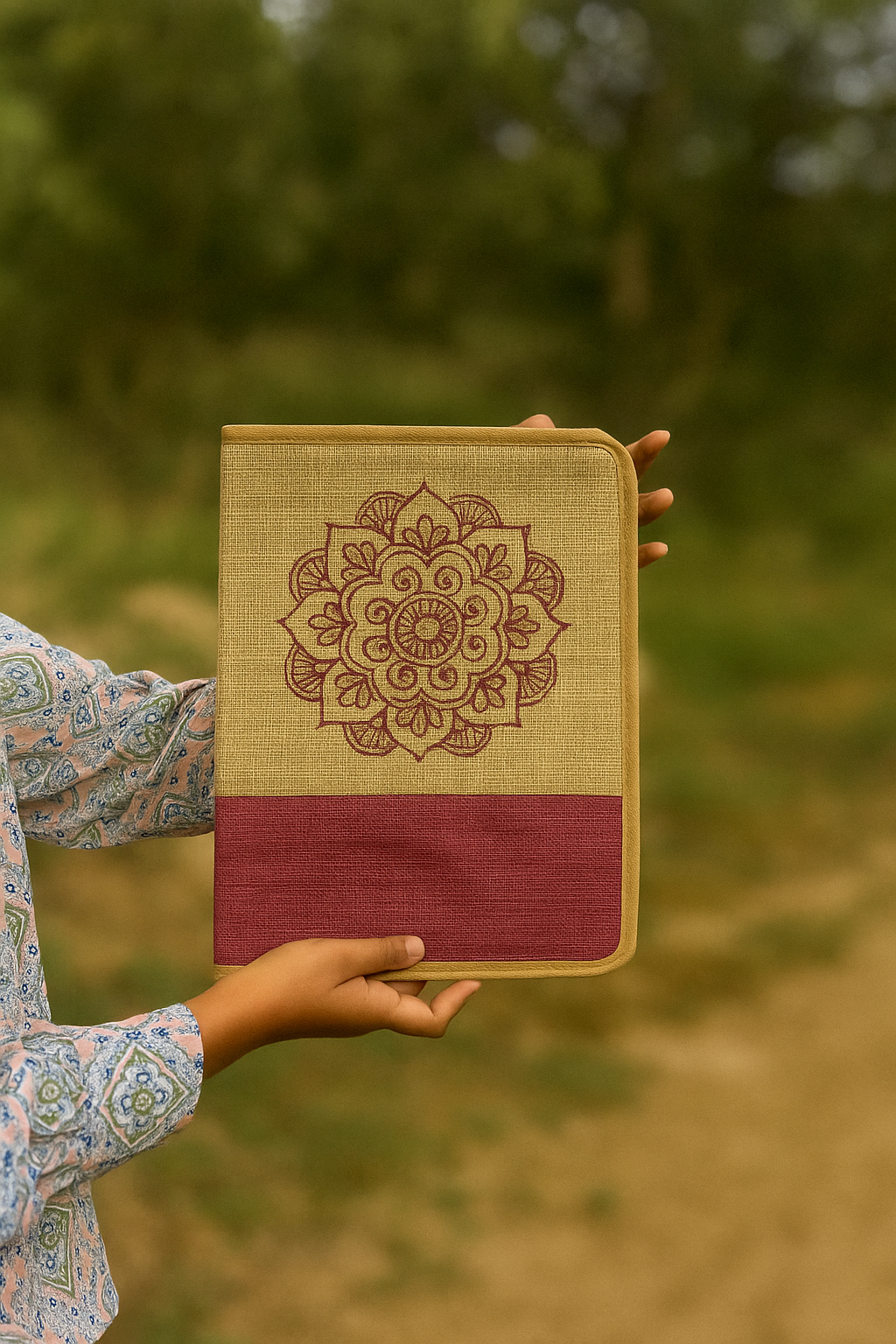 Crimson Bloom Jute Envelope Folder