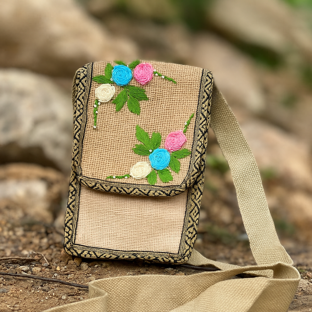 PetalCharm Jute Mobile Pouch Bag