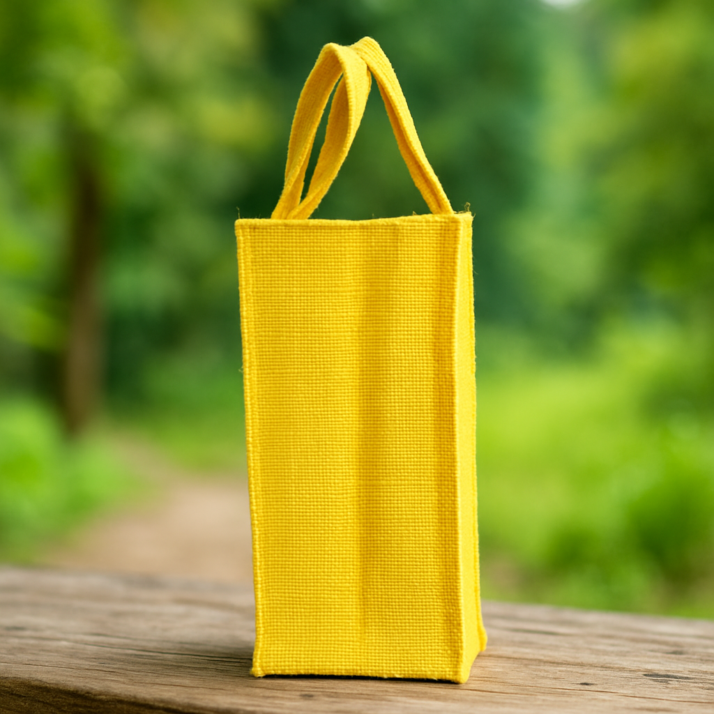 Handcrafted Yellow Jute Lunch Bag with Embroidery