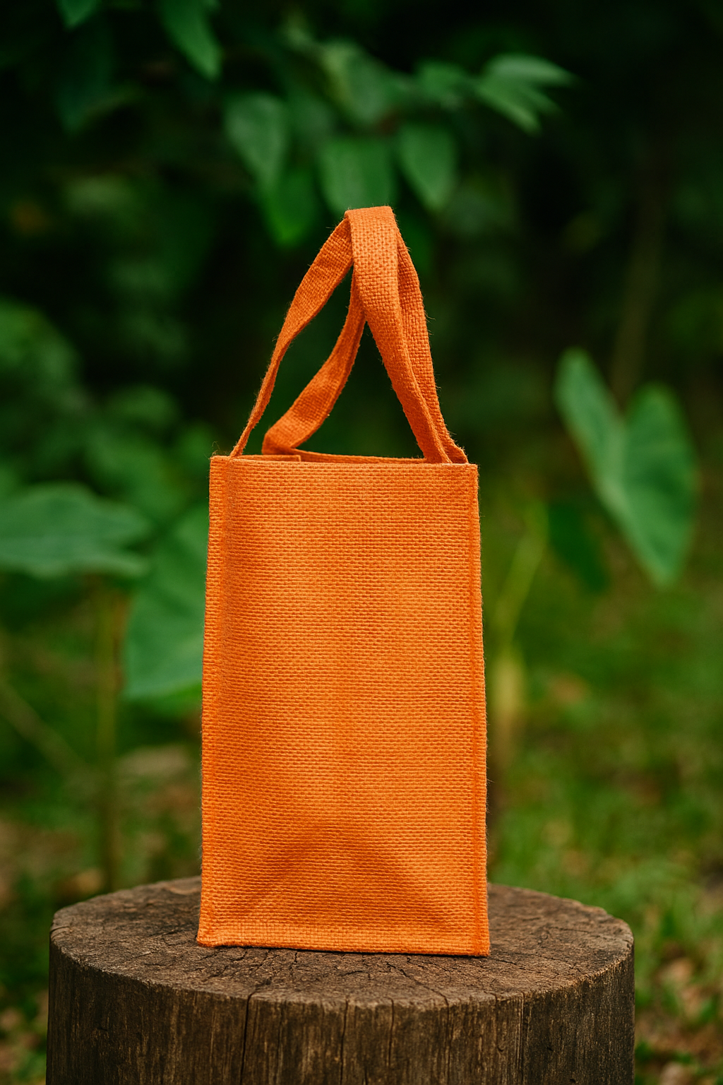 Orange Jute Tote Bag with Blue & White Flower Bouquet Embroidery