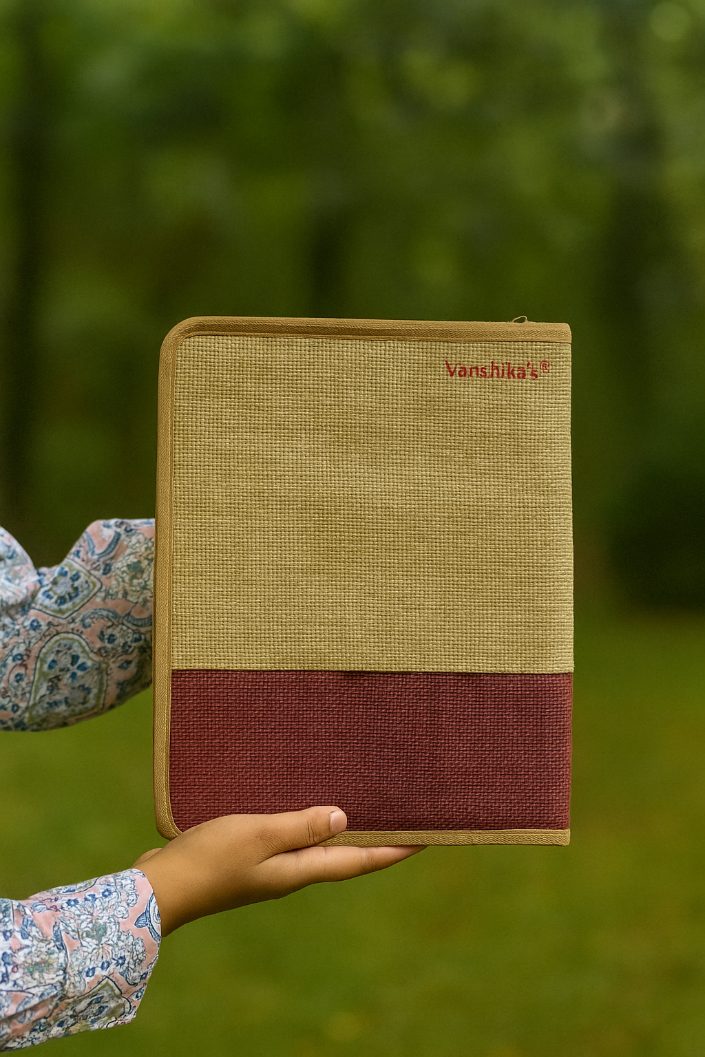 Crimson Bloom Jute Envelope Folder