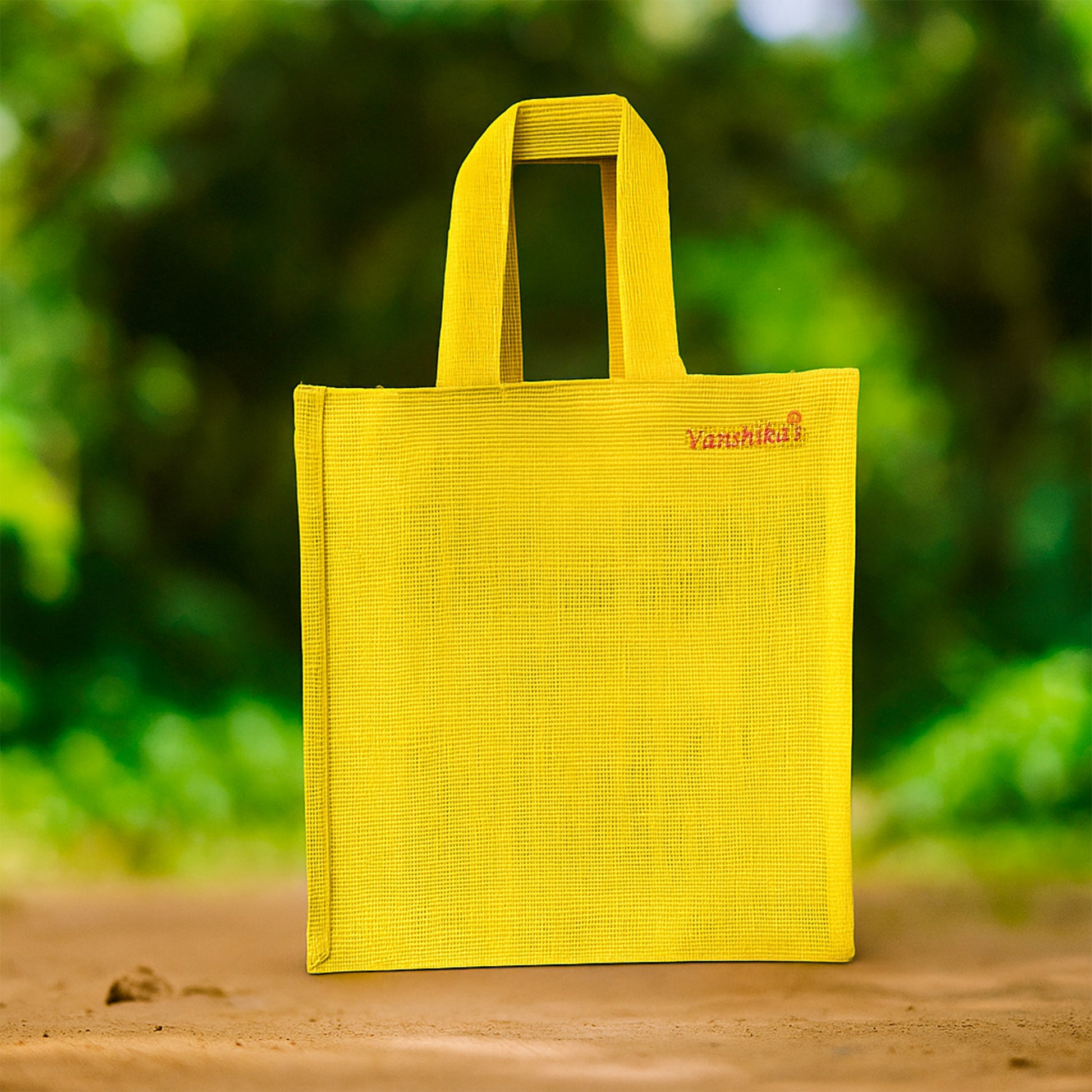 Handcrafted Yellow Jute Lunch Bag with Embroidery