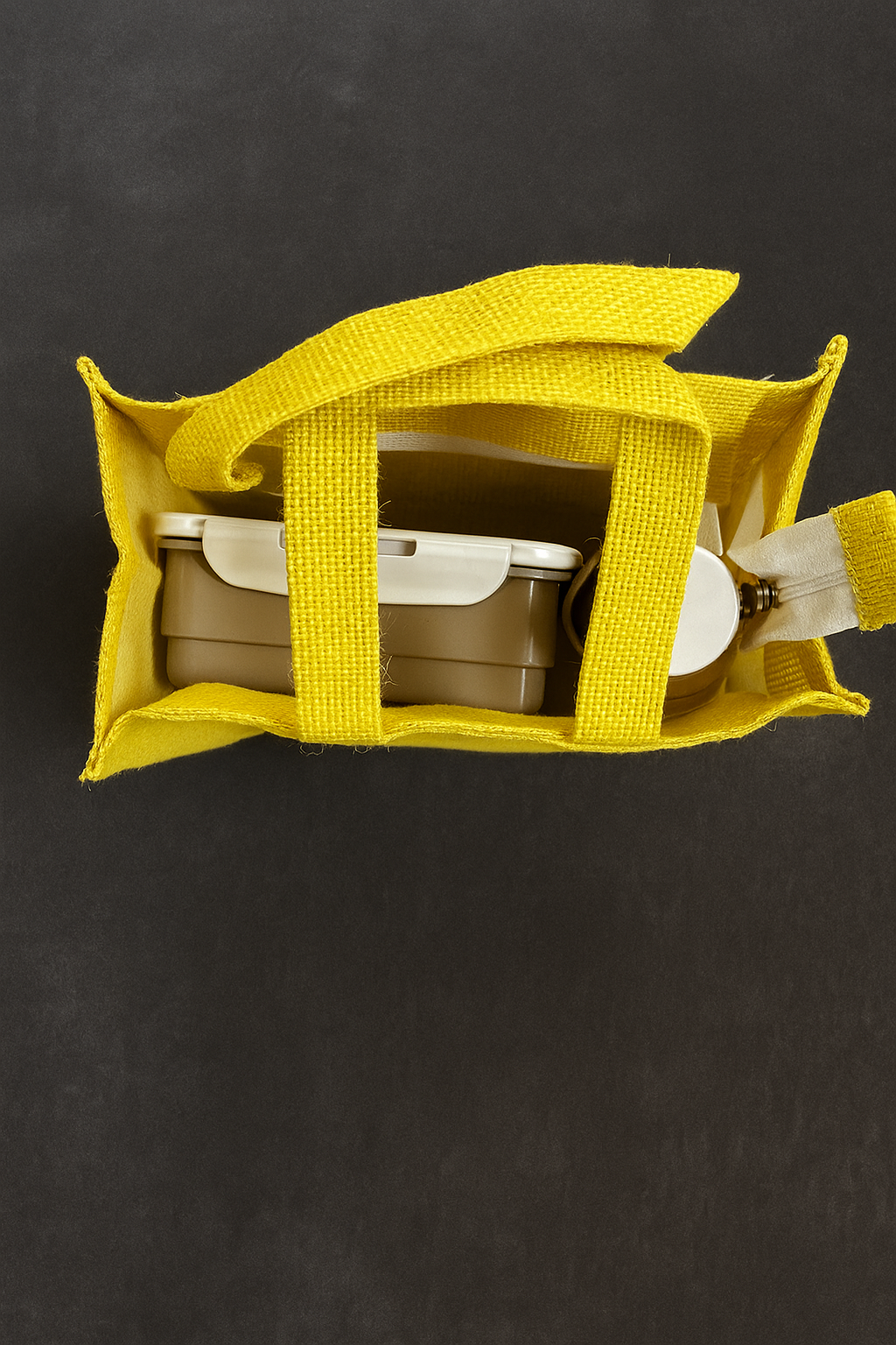 Handcrafted Yellow Jute Lunch Bag with Embroidery