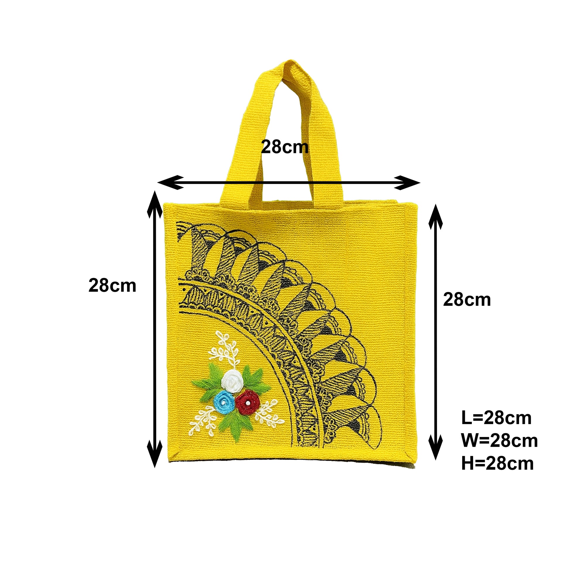 Handcrafted Yellow Jute Lunch Bag with Embroidery