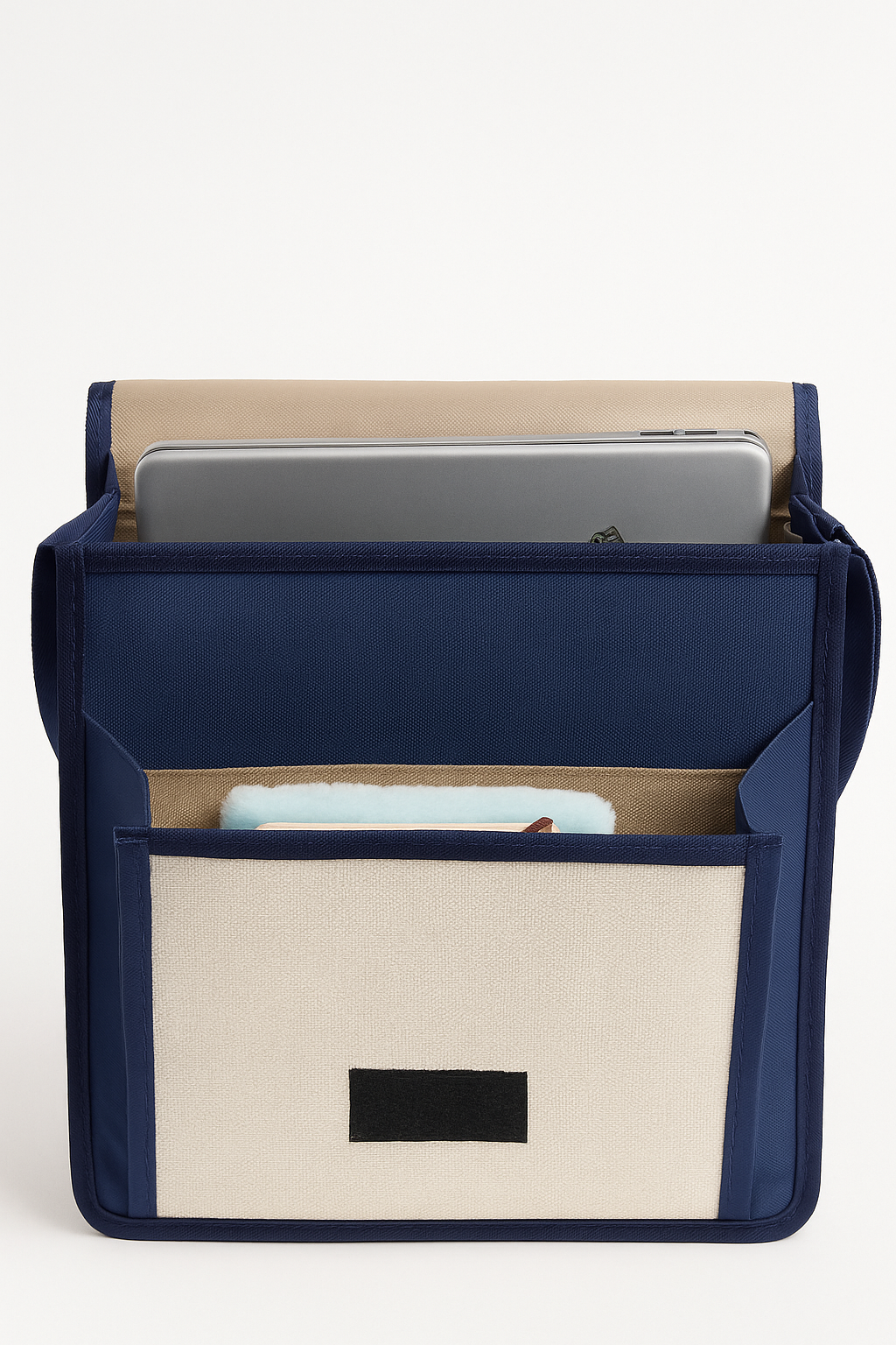 Blue Jute Laptop Bag with Dual Peacock Feather Design