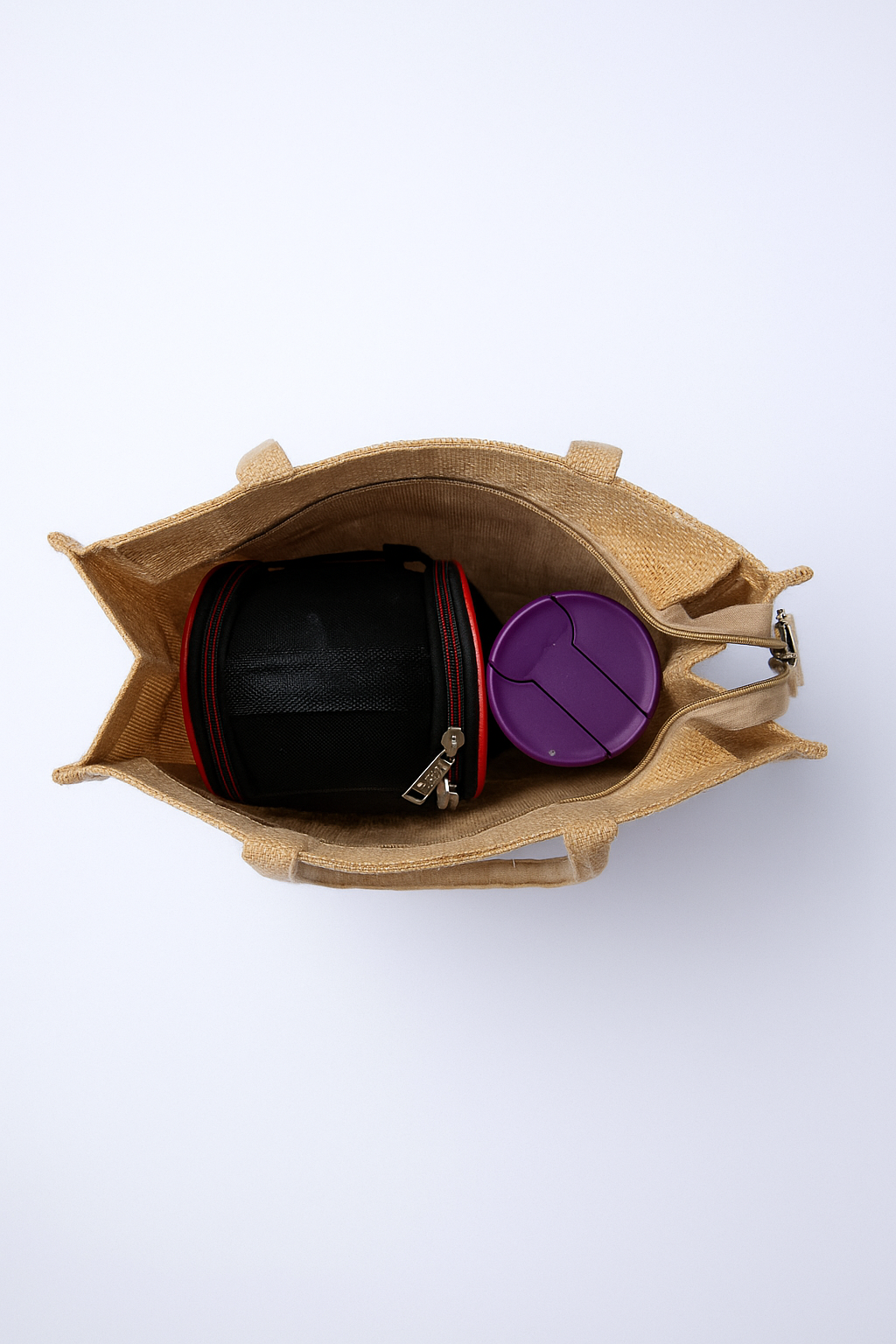 Handcrafted Jute Lunch Bag with Mandala Art and Floral Appliqué