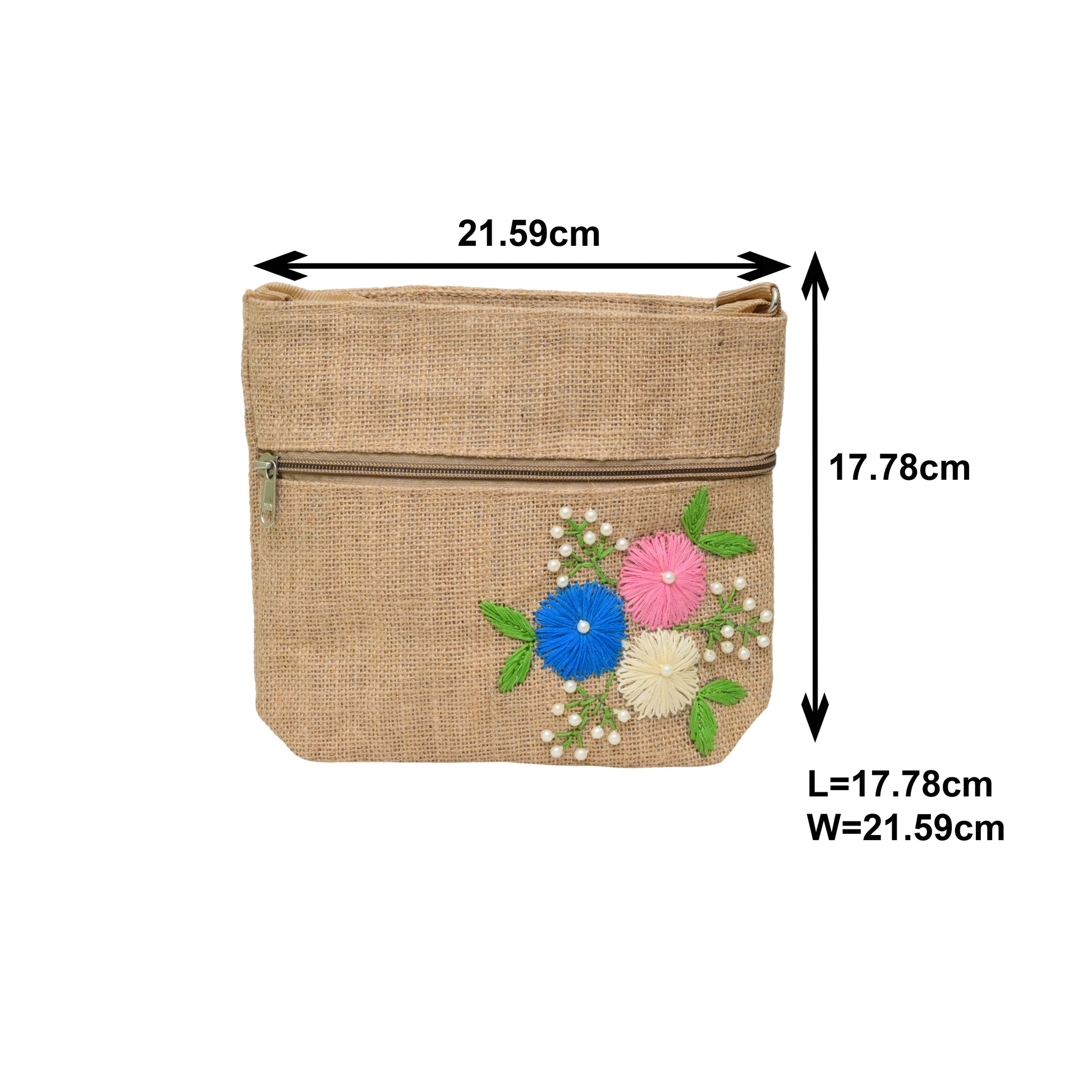 Small Floral Embroidered Jute Sling Bag