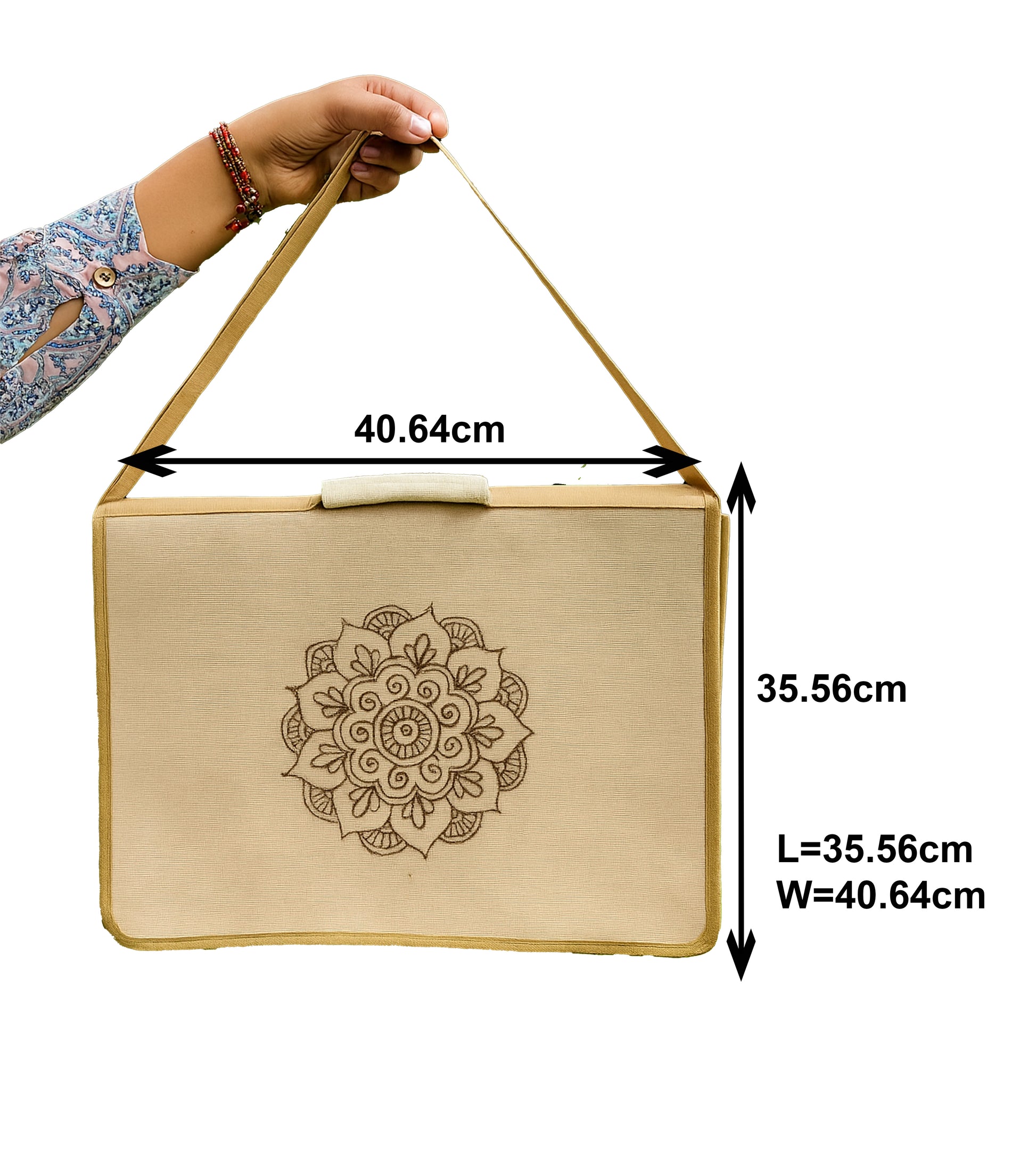 Eco-Friendly Jute Laptop Bag with Mandala Design and Handle Strap