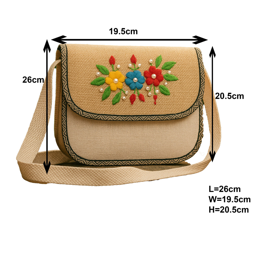 Handcrafted Jute Sling Bag with Floral Embroidery
