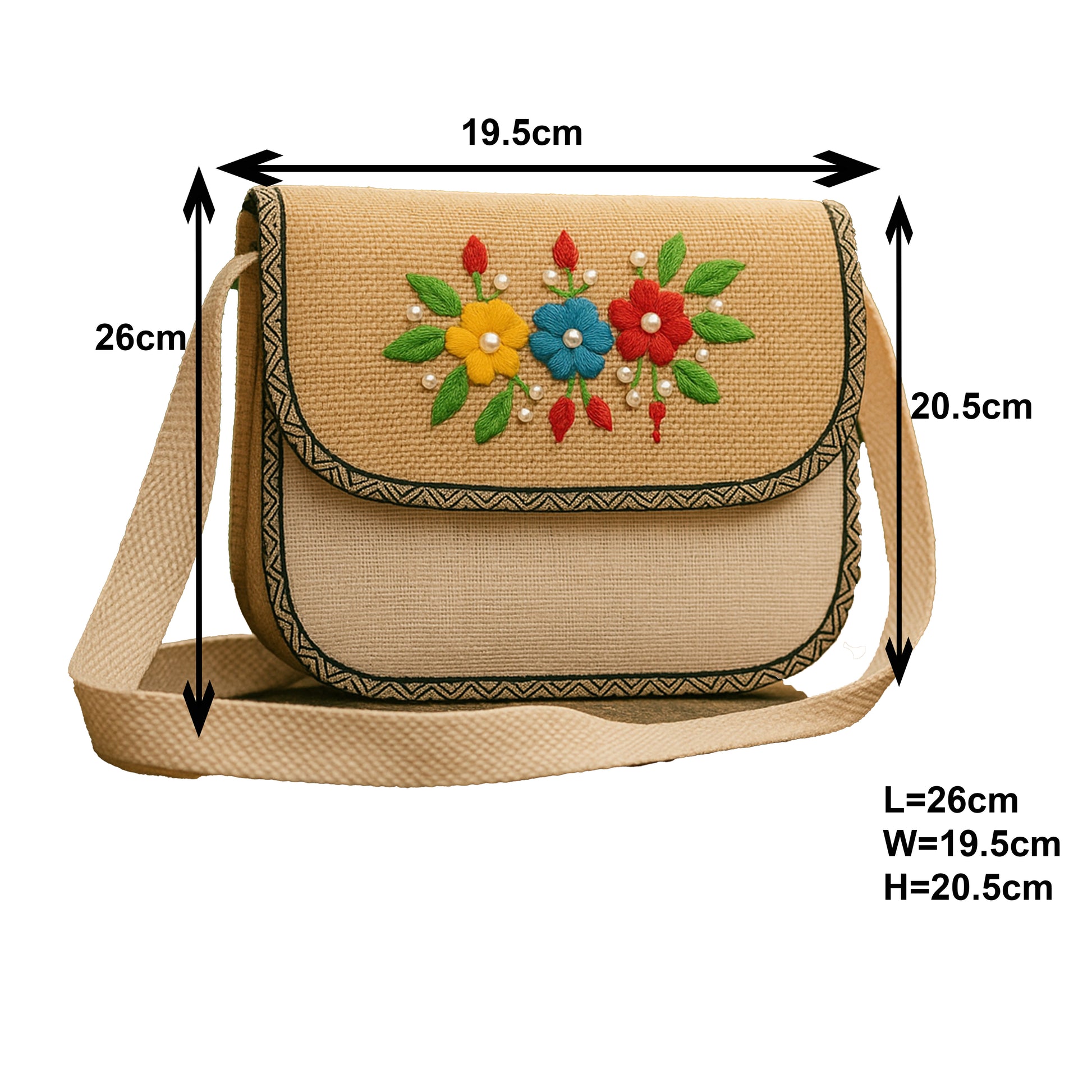 Handcrafted Jute Sling Bag with Floral Embroidery