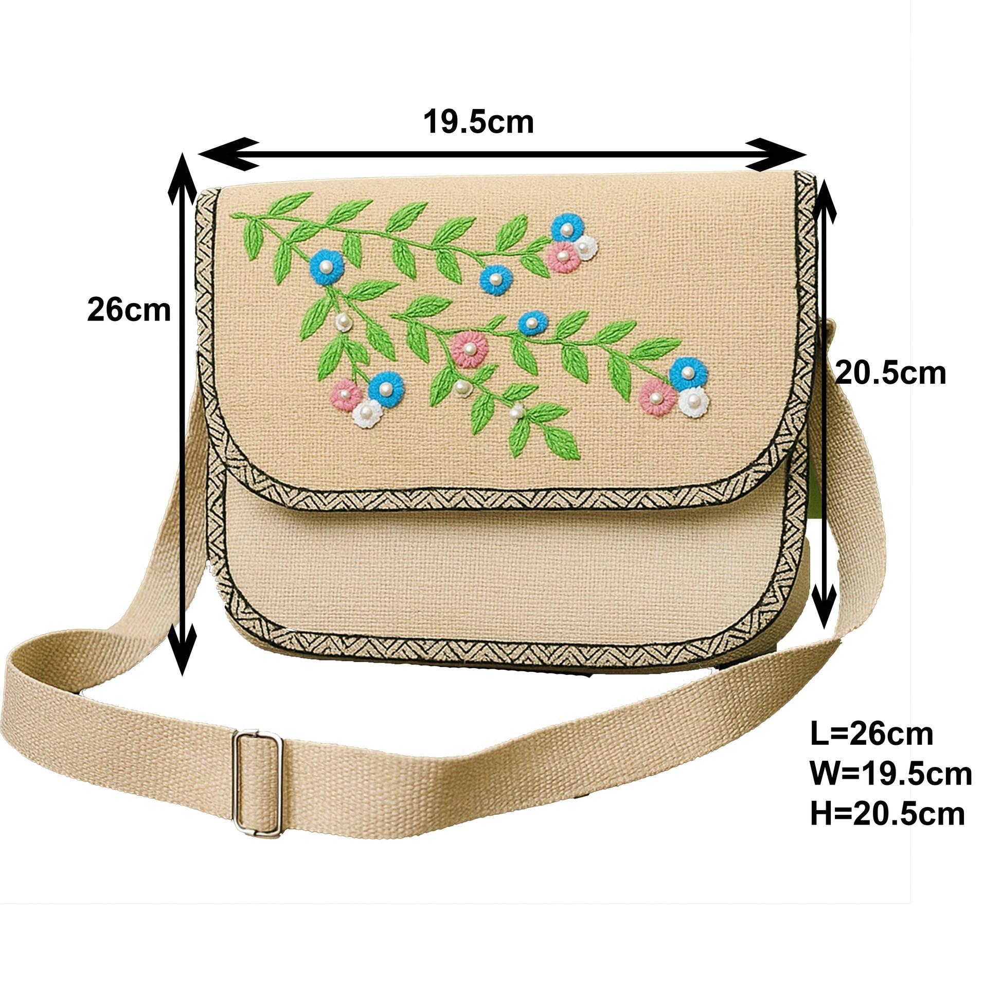 Elegant Floral Embroidered Jute Sling Bag