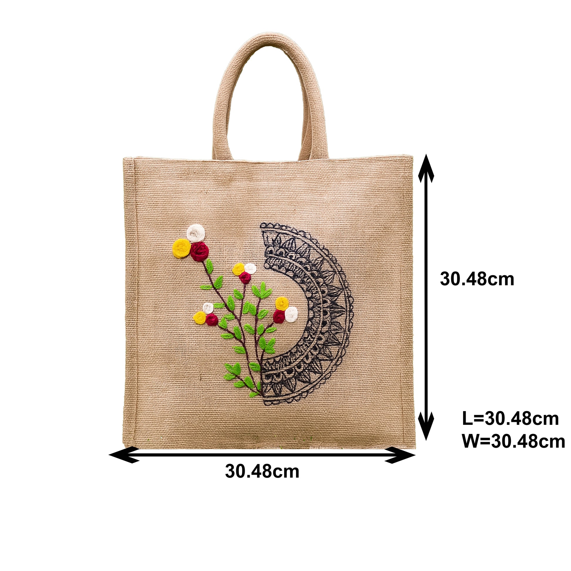 Handcrafted Jute Lunch Bag with Floral & Mandala Embroidery