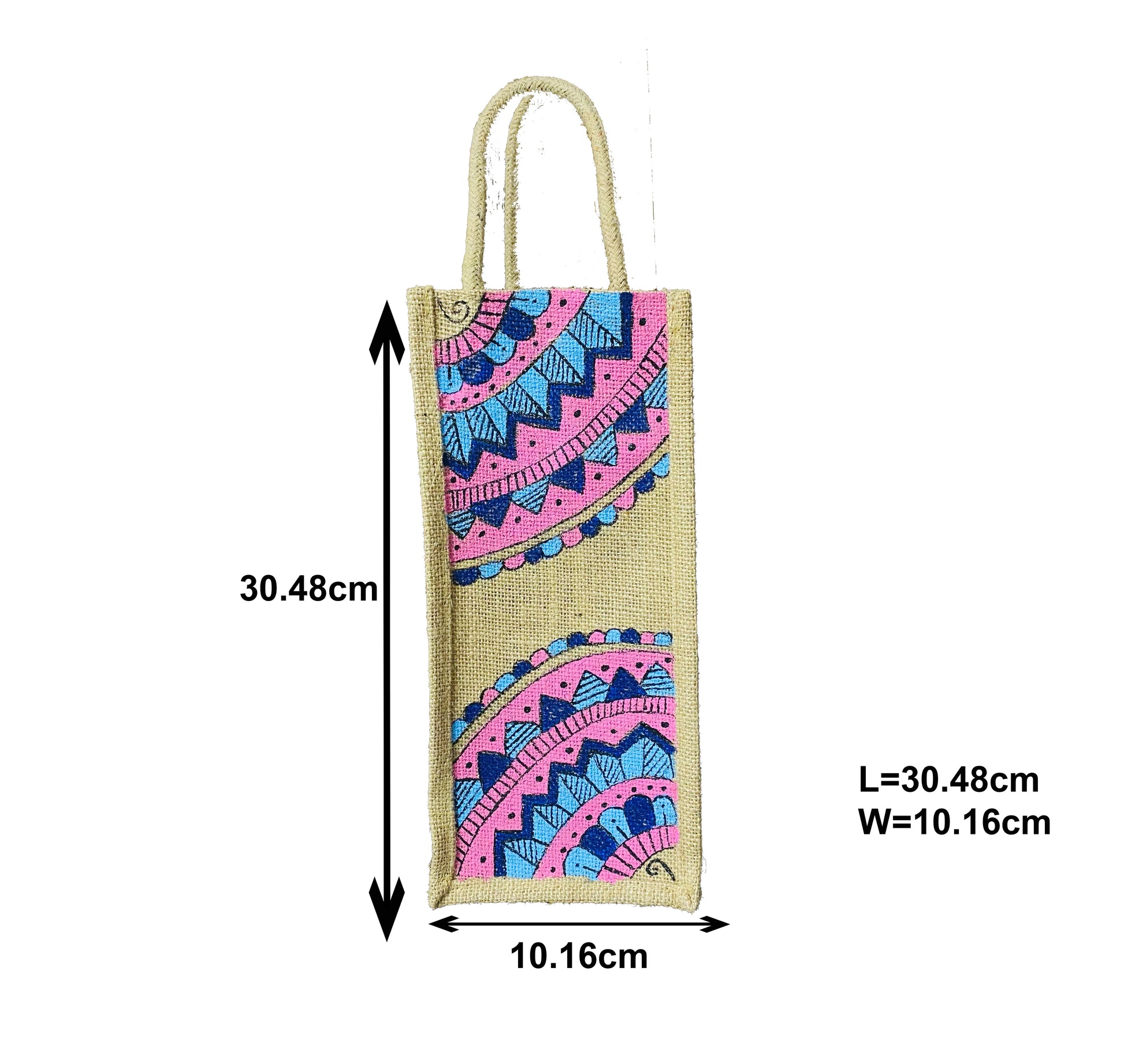 Boho Mandala Jute Bottle Cover with Pink and Blue Tribal Print