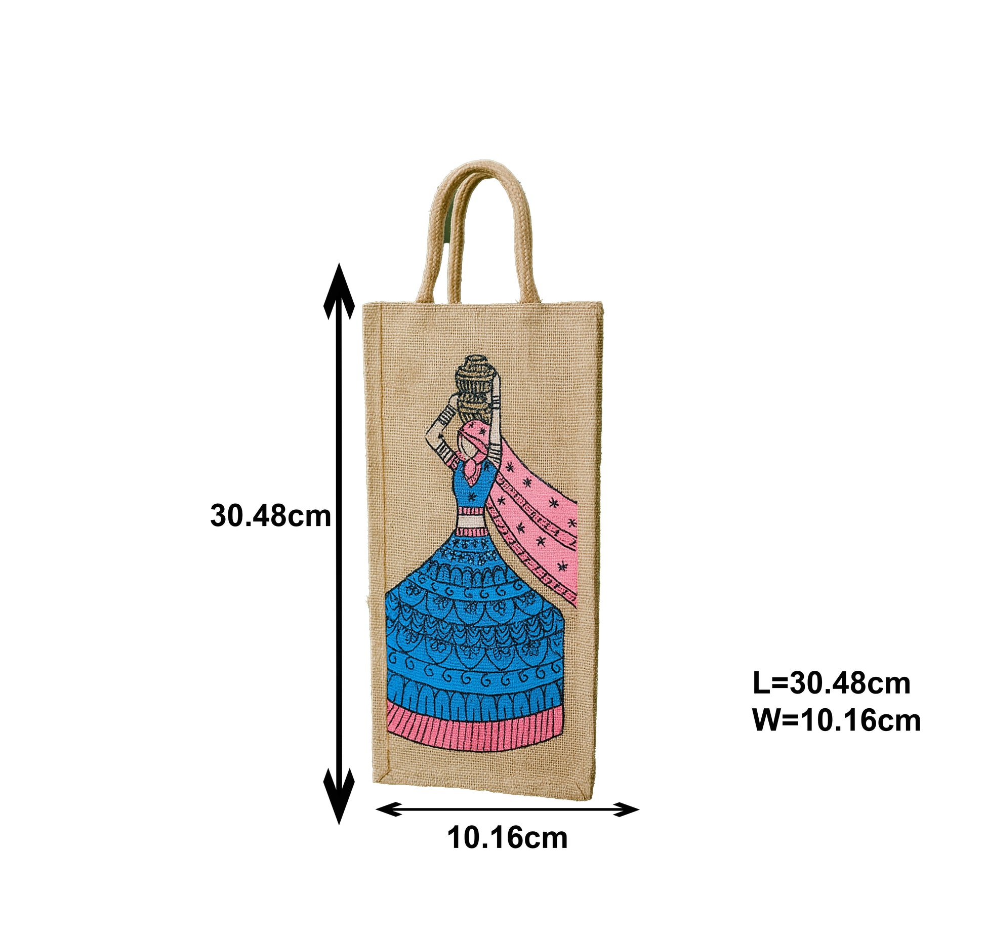 Ethnic Jute Bottle Cover with Pink and Blue Rajasthani Folk Art