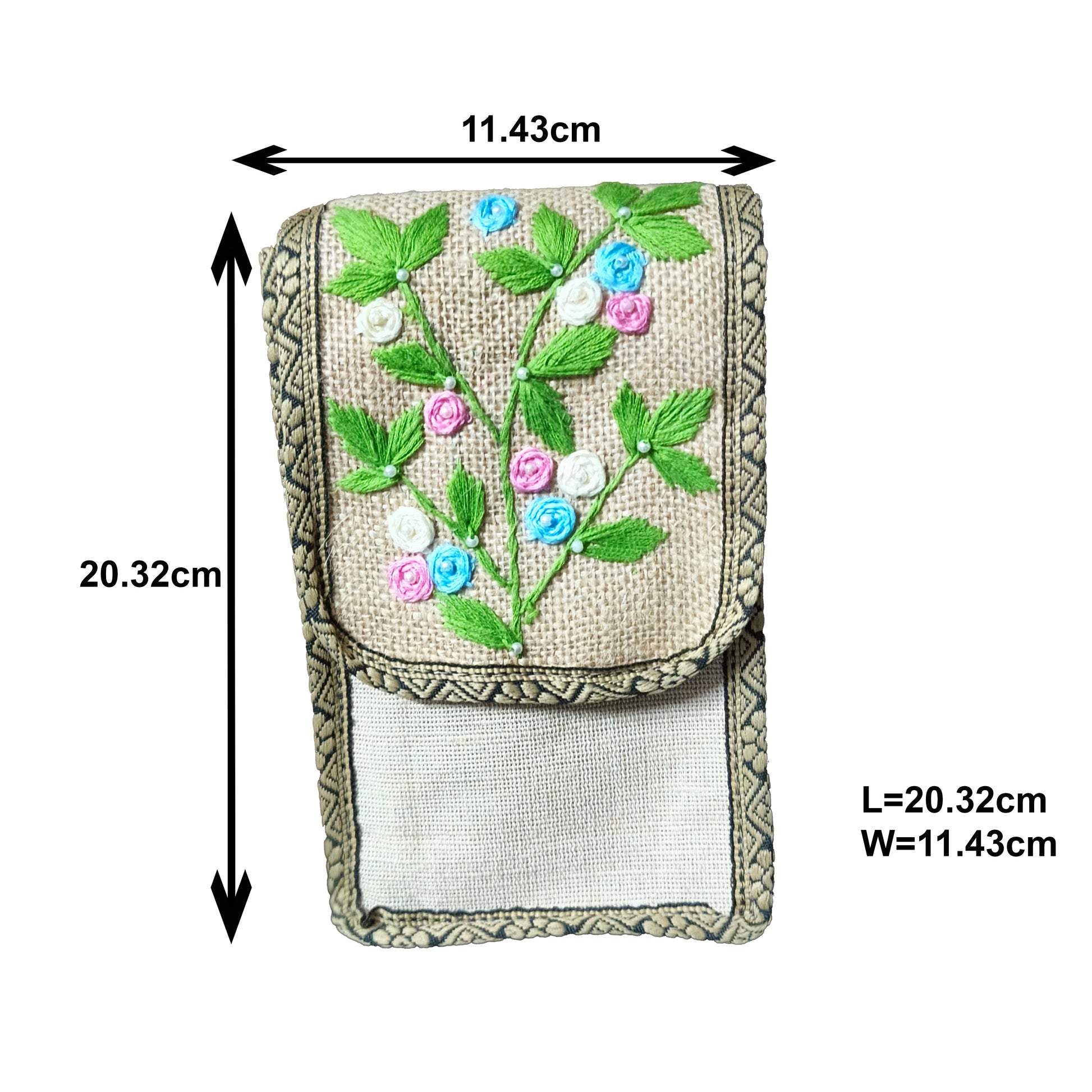Garden Bloom Jute Mobile Pouch Bag