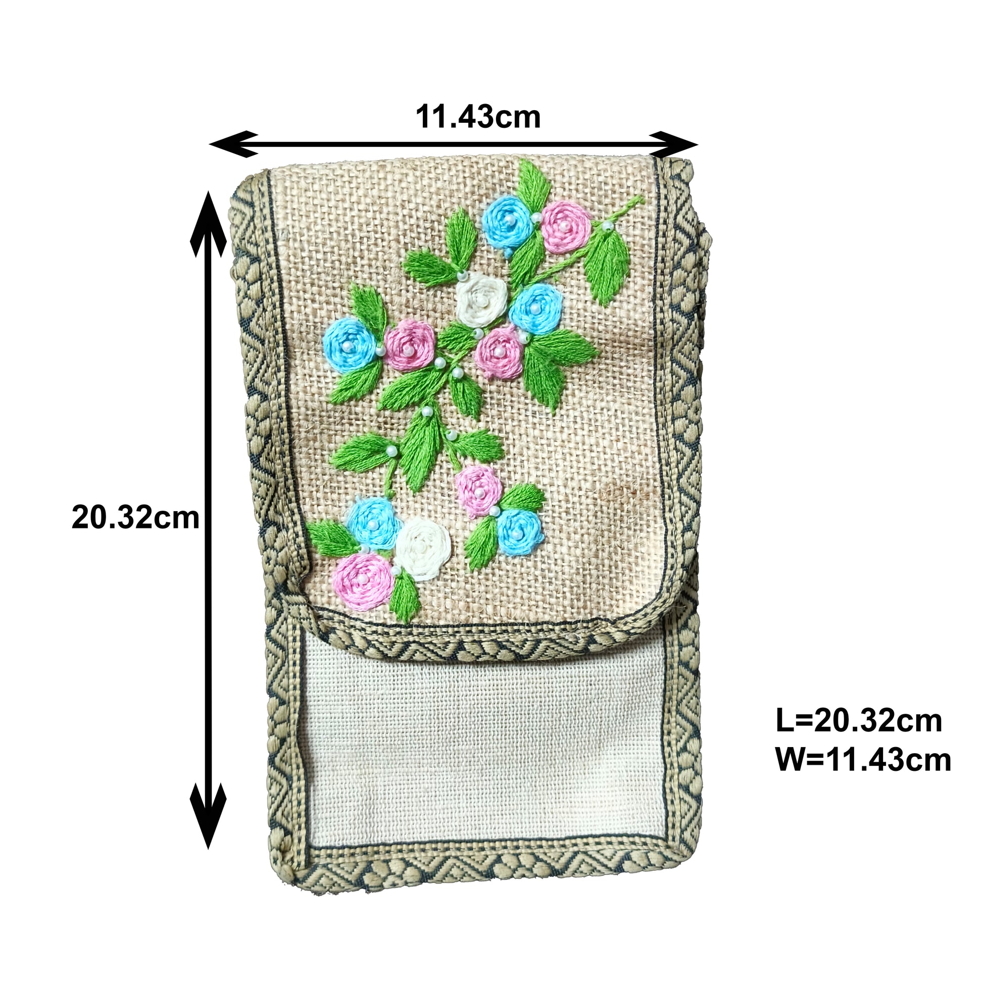 Floral Embroidered Jute Mobile Pouch Bag