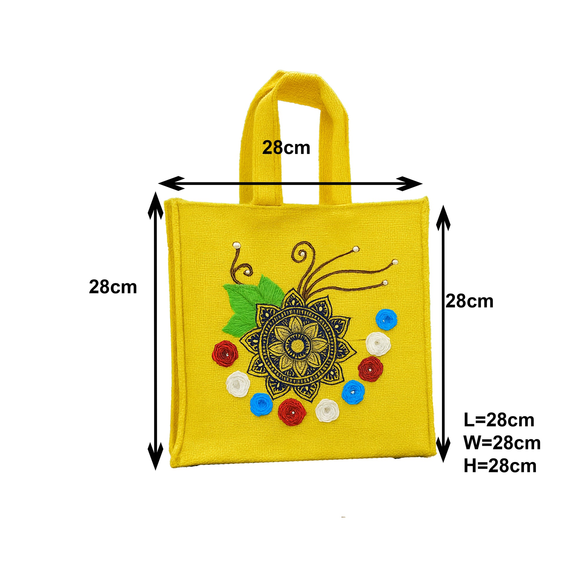 Handcrafted Jute Lunch Bag with Embroidered Floral Design