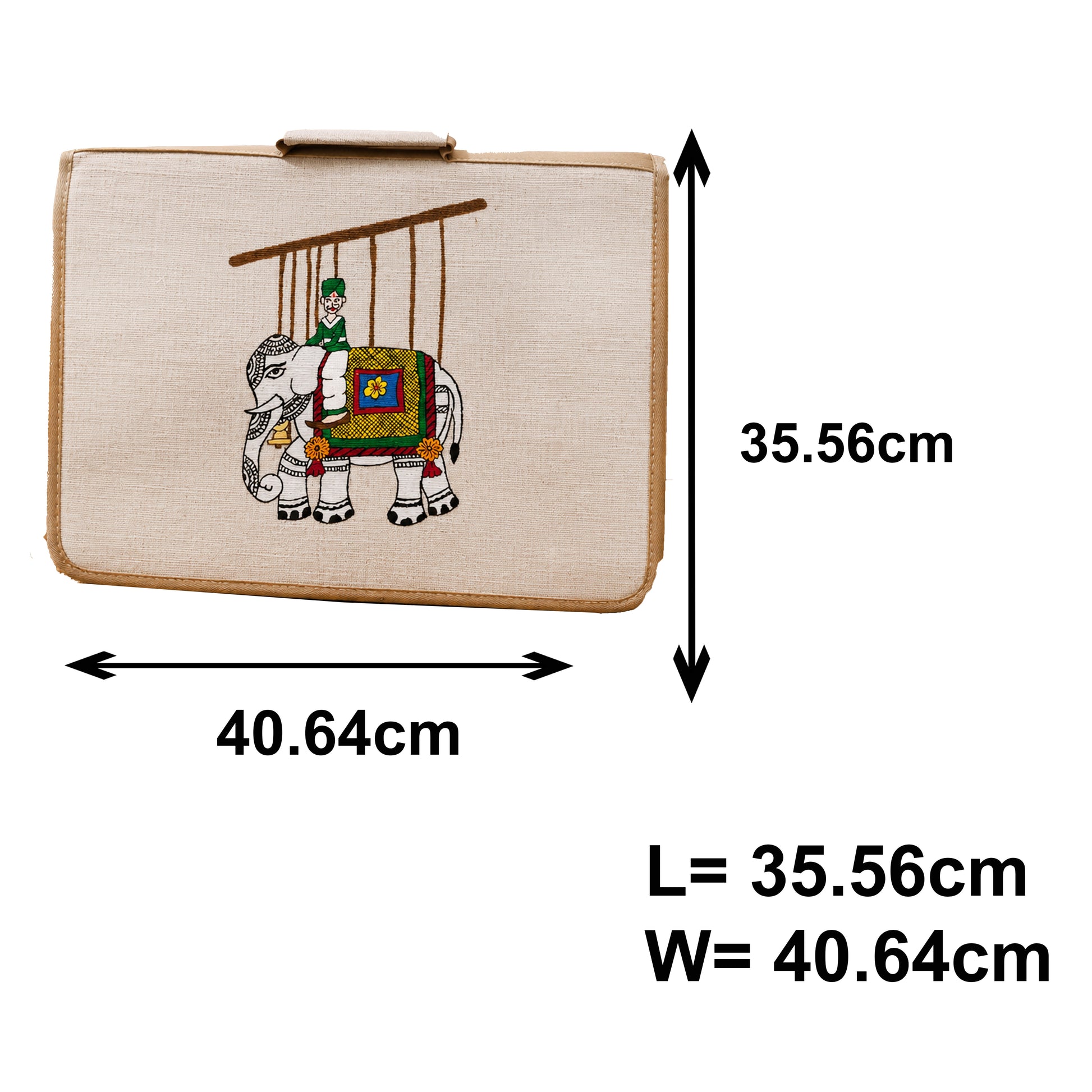 Hand-Painted Jute Laptop Sleeve with Elephant Folk Art | Handmade Laptop Case for Women & Men