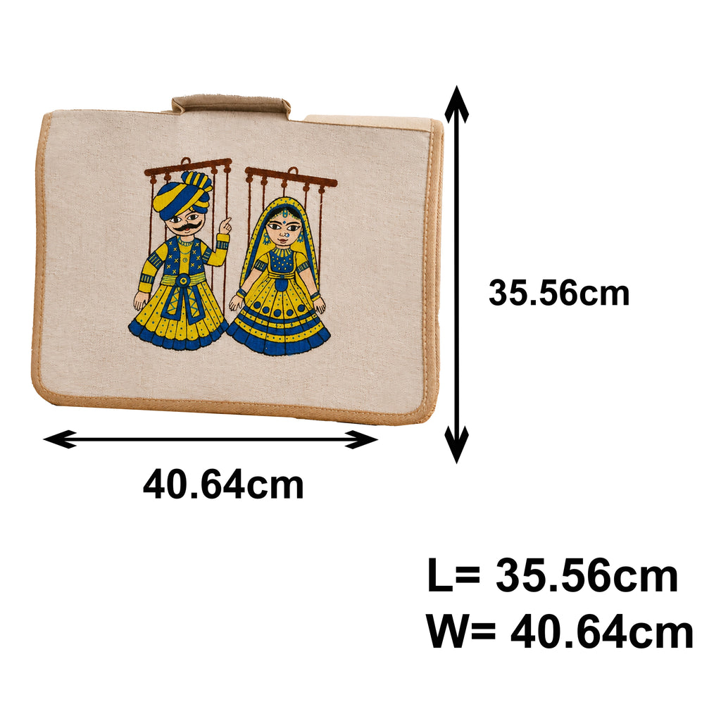 Hand-Painted Jute Laptop Sleeve with Rajasthani Folk Art | Handmade Laptop Case for Women & Men
