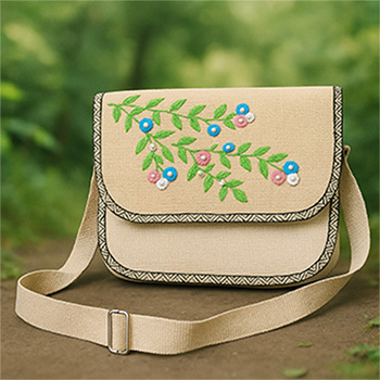 HAND EMBROIDERY JUTE SLING BAG