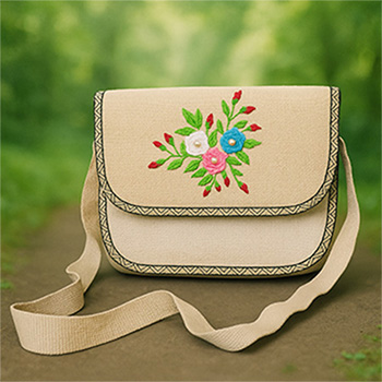 HAND EMBROIDERY JUTE SLING BAG