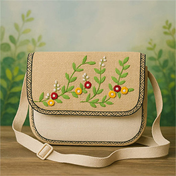 HAND EMBROIDERY JUTE SLING BAG