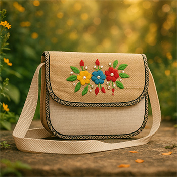 HAND EMBROIDERY JUTE SLING BAG