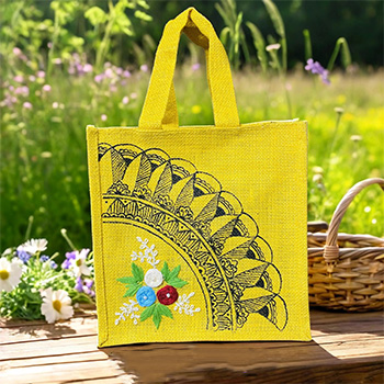 JUTE LUNCH BAG , FUSION OF HANDPAINTING AND EMBROIDERY
