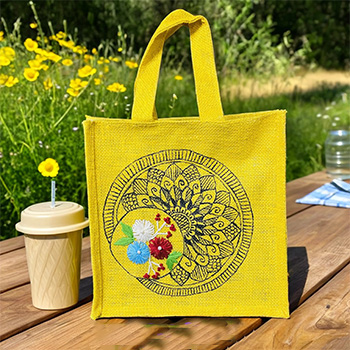JUTE LUNCH BAG , FUSION OF HANDPAINTING AND HAND EMBROIDERY